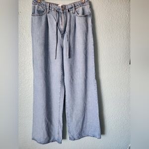 Frame Lyocell Light Blue Loose Wide Leg Cropped Jeans